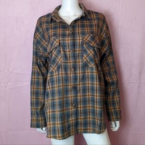 Daisy Street Dolls Kill Blue and Orange Plaid Button Up Oversized Shirt Medium